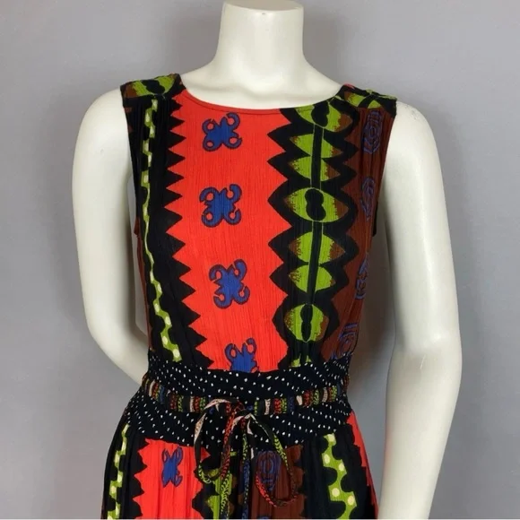 90’s Crinkle Crepe Maxi Dress – Boho Tribal Print Open Back - Picture 5 of 11